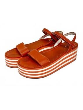Prada Platform Sandals with Orange and White Striped Sole Size US 8.5 (EU39)